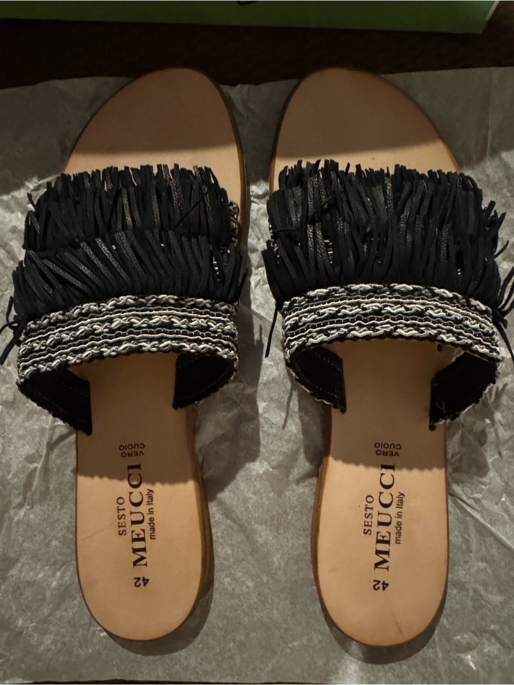 NIB Sesto Meucci of Florence Vero Cuoio leather fringe sandals. Size 12. - Picture 2 of 7